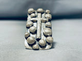 Glorious Native American Navajo Signed Sterling Silver Cross Gigantic Ring-Nativo Arts