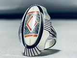 One Of The Most Unique Ever Vintage Native American Navajo Turquoise Inlay Sterling Silver Ring-Nativo Arts