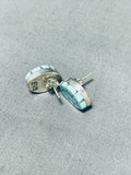 Marvelous Vintage Native American Zuni Blue Gem Inlay Sterling Silver Earrings-Nativo Arts