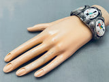 Native American One Of The Best Vintage Navajo Turquoise Bird Inlay Sterling Silver Bracelet-Nativo Arts