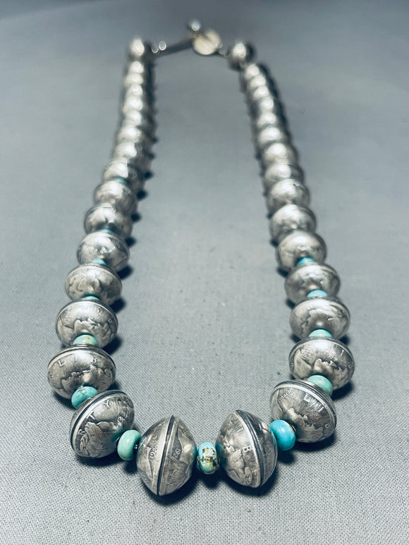 Heavy 182 Grams Native American Navajo Coin Turquoise Sterling Silver ...