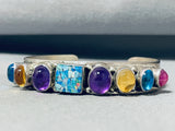 Colorful Native American Navajo Turquoise Amethyst Citrine Sterling Silver Bracelet-Nativo Arts