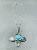 Robert Yellowhorse Native American Navajo Blue Gem Turquoise Sterling Silver Zia Necklace-Nativo Arts