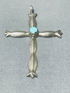 Amazing Vintage Native American Navajo Blue Gem Turquoise Sterling Silver Cross Pendant-Nativo Arts