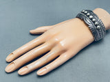 One Of The Most Detailed Vintage Native American Navajo Hand Tooled Sterling Silver Bracelet-Nativo Arts