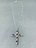 Glorious Native American Navajo Lapis Synthetic Opal Sterling Silver Cross Necklace-Nativo Arts