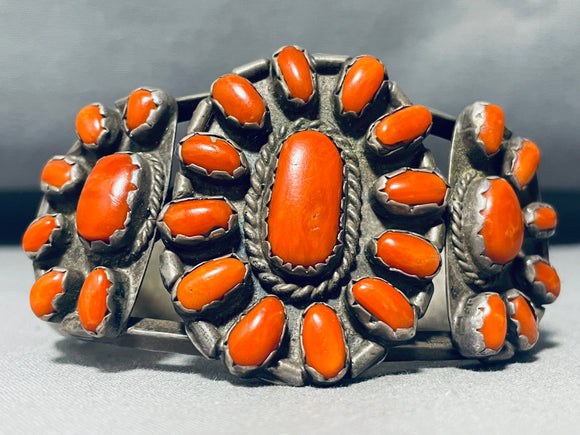 183 Grams Heavy Vintage Native American Navajo Coral Sterling Silver Bracelet-Nativo Arts