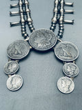 Authentic Native American Navajo Sterling Silver Coin Squash Blossom Necklace-Nativo Arts