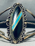 Stunning Vintage Native American Navajo Blue Gem Turquoise & Jet Sterling Silver Bracelet-Nativo Arts