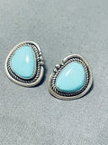 Native American Brilliant Zuni Signed Blue Gem Turquoise Sterling Silver Earrings-Nativo Arts