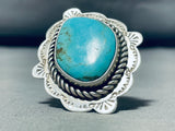Native American Beautiful Vintage Santo Domingo #8 Turquoise Mine Sterling Silver Ring-Nativo Arts