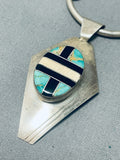 Dropdead Gorgeous Vintage Native American Navajo Turquoise Inlay Sterling Silver Necklace-Nativo Arts