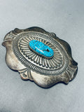 Ornamental Vintage Native American Navajo #8 Turquoise Mine Sterling Silver Belt Buckle-Nativo Arts