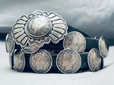 Hand Wrought Vintage Native American Navajo Coin Sterling Silver Concho Belt Old-Nativo Arts
