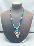 Huge Kachina Dancer Native American Zuni Turquoise Inlay Sterling Silver Necklace-Nativo Arts