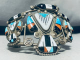 One Of The Best Earlybird Vintage Native American Zuni Turquoise Inlay Sterling Silver Bracelet-Nativo Arts