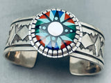 One Of Most Intricate Inlay Vintage Native American Navajo Turquoise Sterling Silver Bracelet-Nativo Arts