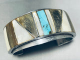 7 Inch Wrist Rare Vintage Native American Navajo Turquoise Inlay Sterling Silver Bracelet-Nativo Arts