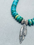 Stunning Vintage Native American Navajo Disc Turquoise Sterling Silver Feather Necklace-Nativo Arts