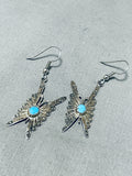 Fabulous Vintage Signed Native American Navajo Blue Gem Turquoise Silver Butterfly Earrings-Nativo Arts