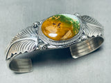 Striking Signed Native American Navajo Royston Turquoise Sterling Silver Leaves Bracelet-Nativo Arts