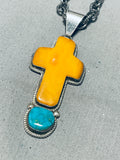 Important Linkin Family Vintage Native American Navajo Turquoise Cross Sterling Silver Necklace-Nativo Arts