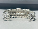 Heavy Coiled Cuff Vintage Native American Navajo Petrified Wood Sterling Silver Bracelet-Nativo Arts