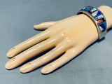 6.5 Inch Wrist Brian Yazzie Vintage Native American Navajo Inlay Sterling Silver Bracelet-Nativo Arts