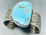 Brilliant Native American Navajo Kingman Turquoise Sterling Silver Huge Bracelet-Nativo Arts