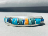 Wilf Chee Vintage Native American Navajo 6 Inch Wrist Sterling Silver Inlay Bracelet-Nativo Arts