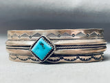 Dean Dixon Vintage Native American Navajo Turquoise Sterling Silver Stamped Bracelet