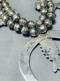 Gorgy!! Vintage Native American Navajo Lapis Sterling Silver Squash Blossom Necklace-Nativo Arts