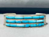 Very Rare Vintage Native American Navajo Blue Gem Turquoise Sterling Silve Rinlay Bracelet-Nativo Arts