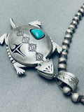 Important Vintage Native American Navajo Toad Sterling Silver Turquoise Necklace-Nativo Arts