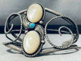 Elegant Vintage Native American Navajo 2 Mother Of Pearl Turquoise Sterling Silver Bracelet-Nativo Arts