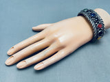 Sample Of Stones Vintage Native American Navajo Sterling Silver Bracelet Cuff-Nativo Arts