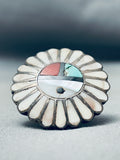One Of The Best Ever Vintage Native American Zuni Sun Inlay Sterling Silver Turquoise Ring Old-Nativo Arts