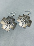 Supreme Vintage Native American Navajo Sterling Silver Cross Handstamped Earrings-Nativo Arts