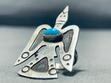 Towering Bird Vintage Native American Navajo Turquoise Sterling Silver Ring-Nativo Arts