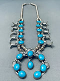 Wayne Etsitty Vintage Native American Navajo Turquoise Sterling Silver Squash Blossom Necklace-Nativo Arts