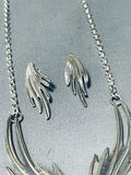 Hand Tooled Flare!! Charlie Johnson Vintage Native American Navajo Sterling Silver Necklace-Nativo Arts