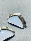 Fascinating Vintage Signed Native American Zuni Moonstone Sterling Silver Earrings-Nativo Arts