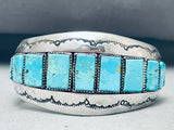 Majestic Vintage Native American Navajo 10 Turquoise Square Cut Sterling Silver Bracelet-Nativo Arts