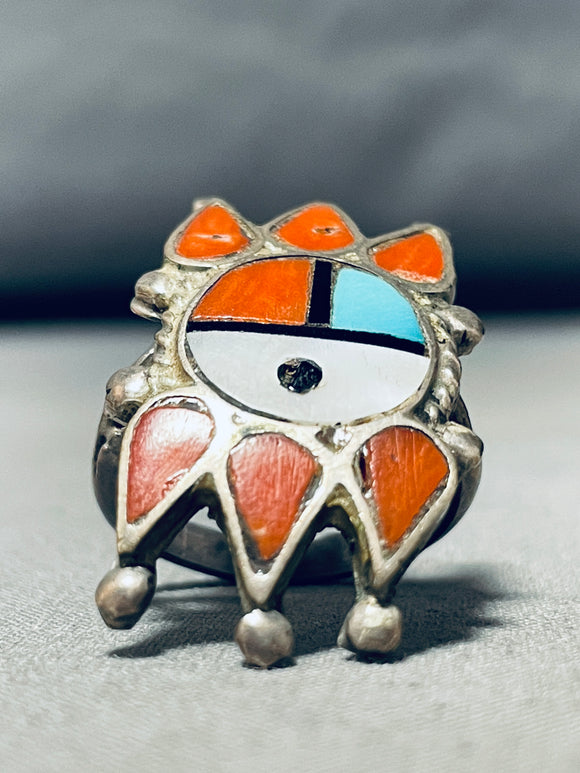 The Best Vintage Native American Zuni Coral Sterling Silve Rinlay Sunface Ring Old-Nativo Arts