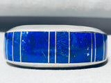 6 Inch Wrist Larson Lee Vintage Native American Navajo Lapis Inlay Sterling Silver Bracelet-Nativo Arts