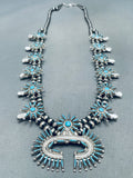 Exquisite Vintage Native American Zuni Needle Turquoise Sterling Silver Squash Blossom Necklace-Nativo Arts