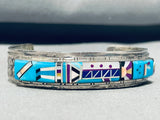 5.5 Inch Wrist Vintage Yei Native American Navajo Sterling Silver Inlay Bracelet-Nativo Arts