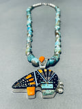 Inlay Bear Native American Navajo Turquoise Sterling Silver Bear Necklace-Nativo Arts
