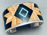 6.5 Inch Wrist Best Wood Inlay Vintage Native American Navajo Turquoise Sterling Silver Bracelet-Nativo Arts