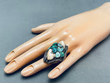 One Of The Most Rare Vintage Native American Navajo Turquoise Sterling Silver Elk Teeth Ring-Nativo Arts